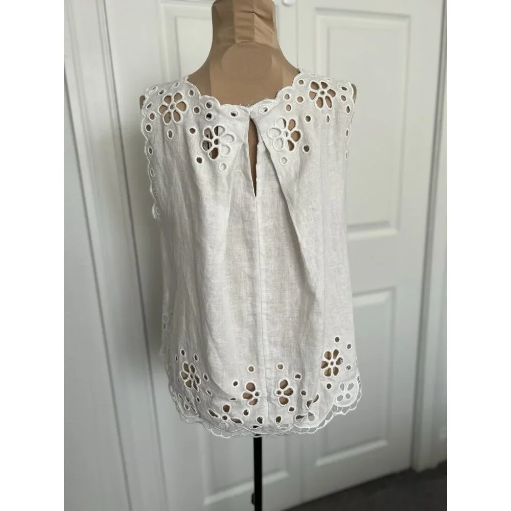 Madewell $118 Women's Embroidered Eyelet High-Low Tank White Salt Linen XS NV191 - Picture 10 of 15